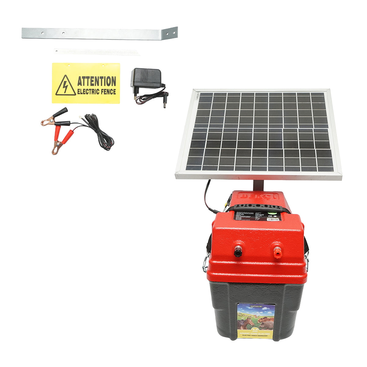 Aparat generator de impulsuri 6.9 Joule 12–220V cu baterie 12V/14Ah și panou solar 20W BT117 – generator gard electric, imagine 1