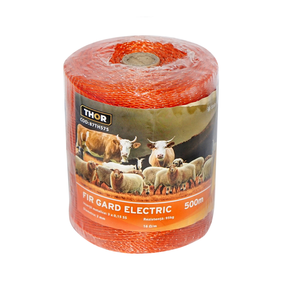Rola fir portocaliu Ø 2 mm insertie metalica 3x0.15mm ss rezistenta 16 ohm m 500m gard electric thor 87th575 – 2mm – 500m – imagine 1