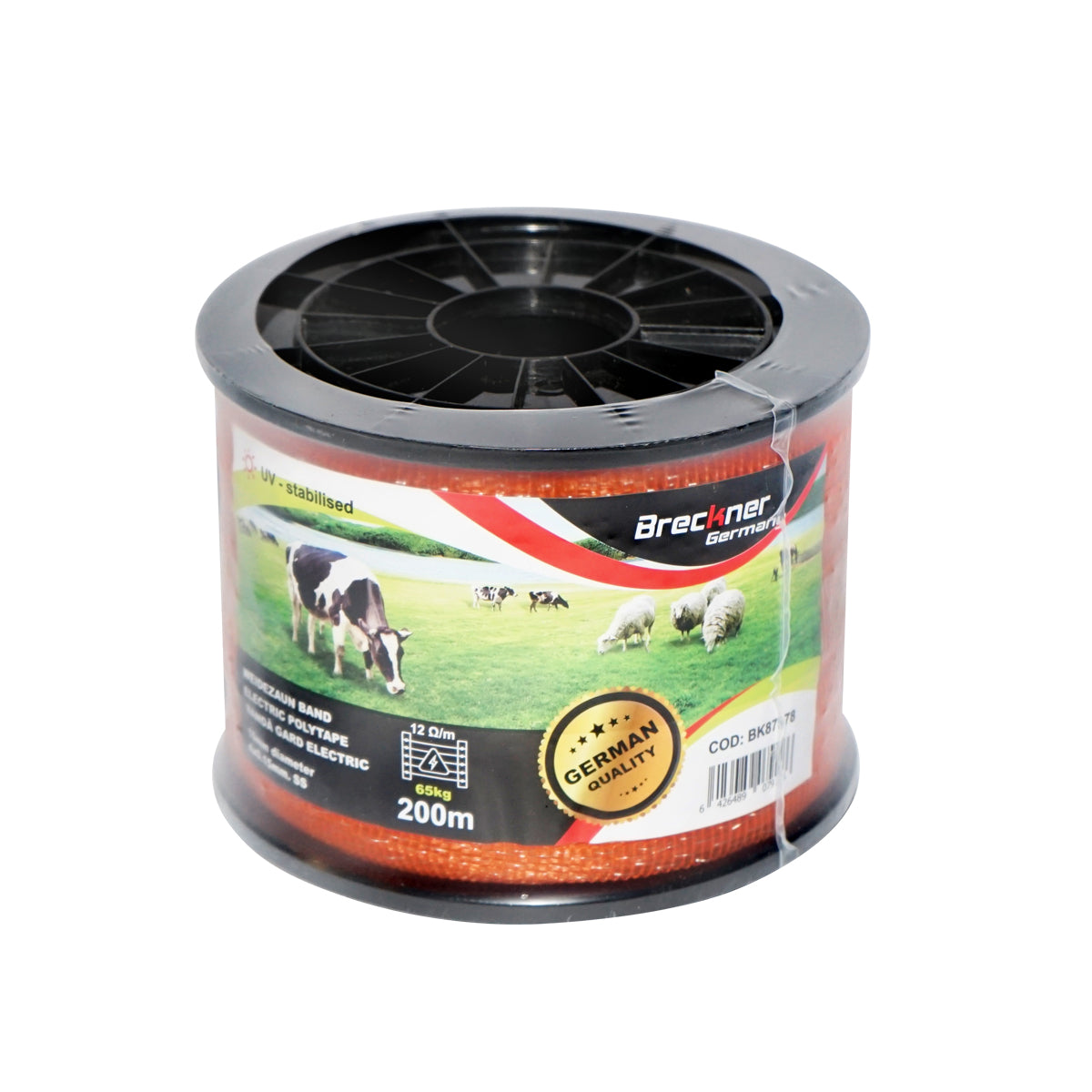 Rola banda rosu alb 10mm insertie metalica 4x0.15mm ss rezistenta 12 ohm m 200m gard electric breckner germany bk87578 – 10mm – 10m – imagine 1