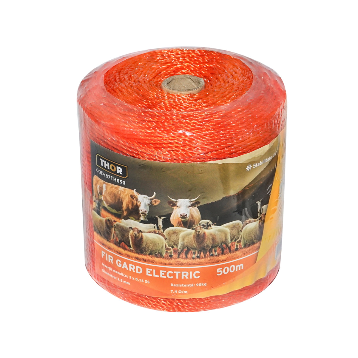 Rola fir portocaliu Ø 2.5 mm insertie metalica 3x0.15mm ss rezistenta 7.4 ohm m 500m gard electric thor 87th650 – 2.5mm – 500m – imagine 1