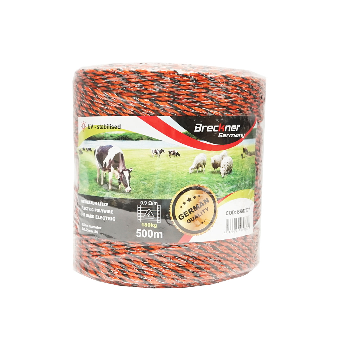 Rola fir portocaliu negru Ø 3.5 mm 6x0.25mm ss 0.9 ohm m 500m gard electric breckner germany bk87577 – 3.5mm – 500m – imagine 1