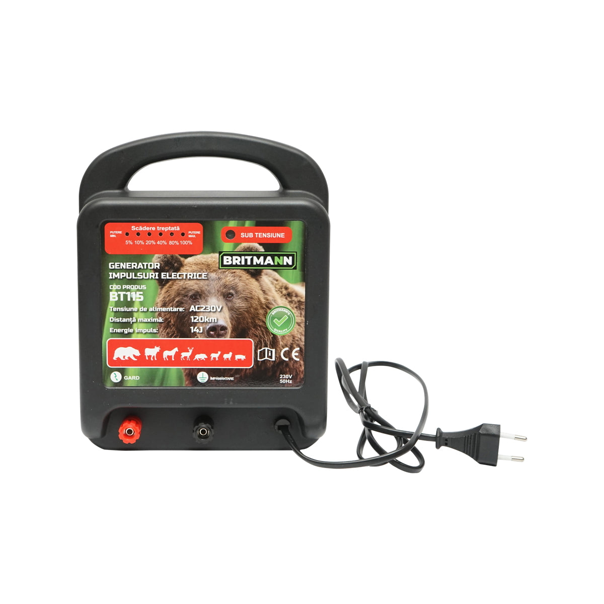 Aparat generator de impulsuri 14 Joule pentru gard electric 230V, 120Km Britmann BT115 – generator gard electric, imagine 1