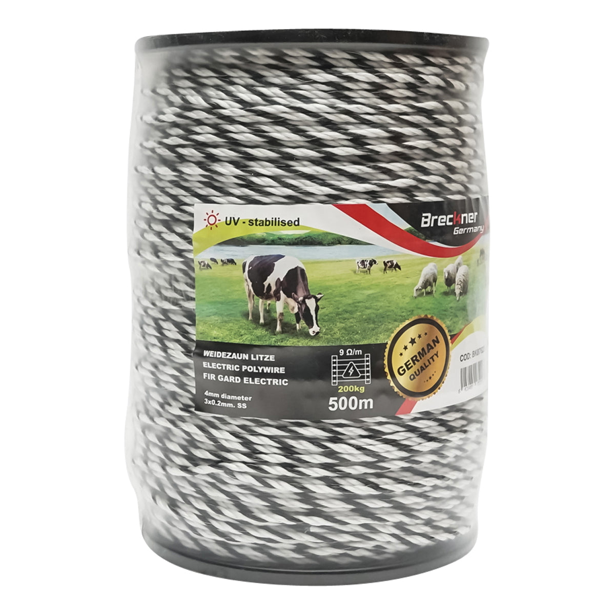 Rola fir alb negru Ø 4 mm 3x0.2mm 500m gard electric breckner germany bk87623 – 2mm – 500m – imagine 1