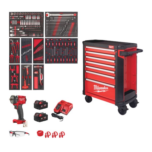 Dulap metalic mobil pentru scule TOOLGUARD™ cu 7 sertare (246 scule incluse) - Milwaukee